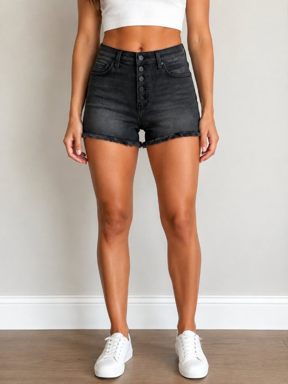 Ceros Black High Rise Button Fly Denim Shorts Size 30